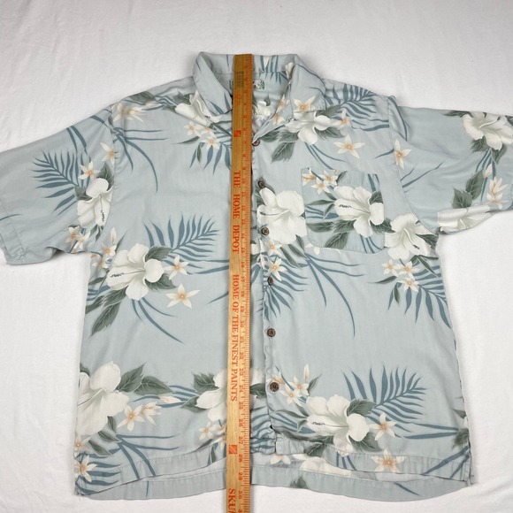 Tommy Bahama Mens Large Silk Tropical Hibiscus Floral Camp Shirt Light Blue L - Picture 3 of 6